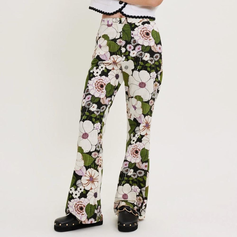 Maje Green Floral Boot Cut Pants